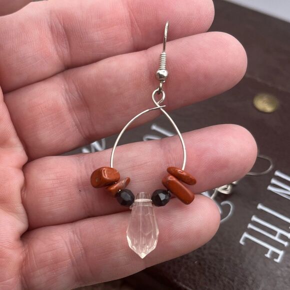 Vintage Red Jasper Beaded Teardrop Hoop Earrings - Picture 6 of 6